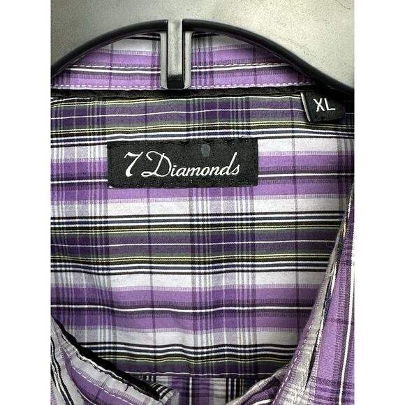 Authentic 7 Diamonds Men’s Long Sleeve Button Up Shirt Size XL Purple Plaid - Picture 5 of 11